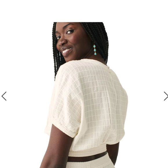 Faherty  Cala Windowpane top XS Color tan Egret  SKU 9904850 NWT - Picture 2 of 9